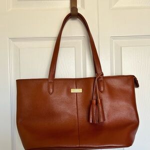 Onna Ehrlich NWOT Genuine Leather Cognac Carmel Brown Tassels Tote Handbag Bag